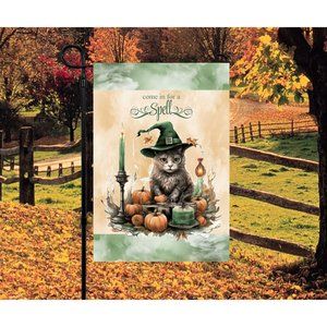 Come in for a Spell Cat Garden Flag